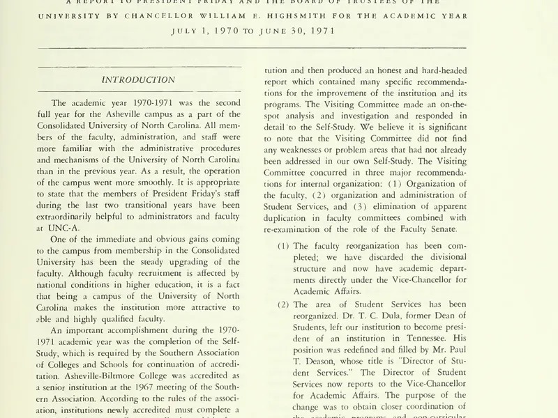 1970-1971 UNCA From UNC President Report